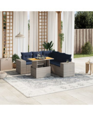 Salon de jardin 6 pcs avec coussins gris résine tressée | Mobilier & Déco