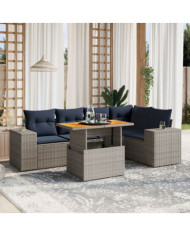 Salon de jardin 6 pcs avec coussins gris résine tressée | Mobilier & Déco