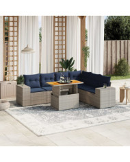 Salon de jardin 7 pcs avec coussins gris résine tressée | Mobilier & Déco
