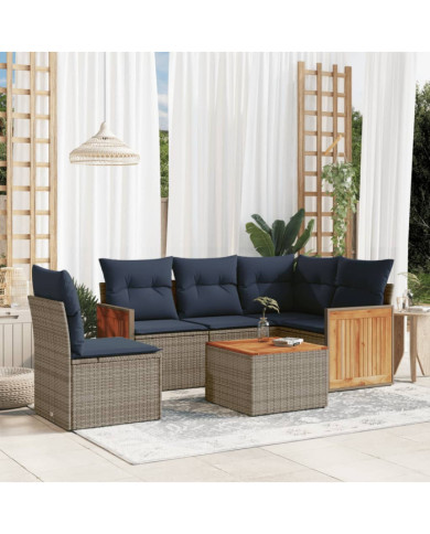 Salon de jardin 6 pcs avec coussins gris résine tressée | Mobilier & Déco