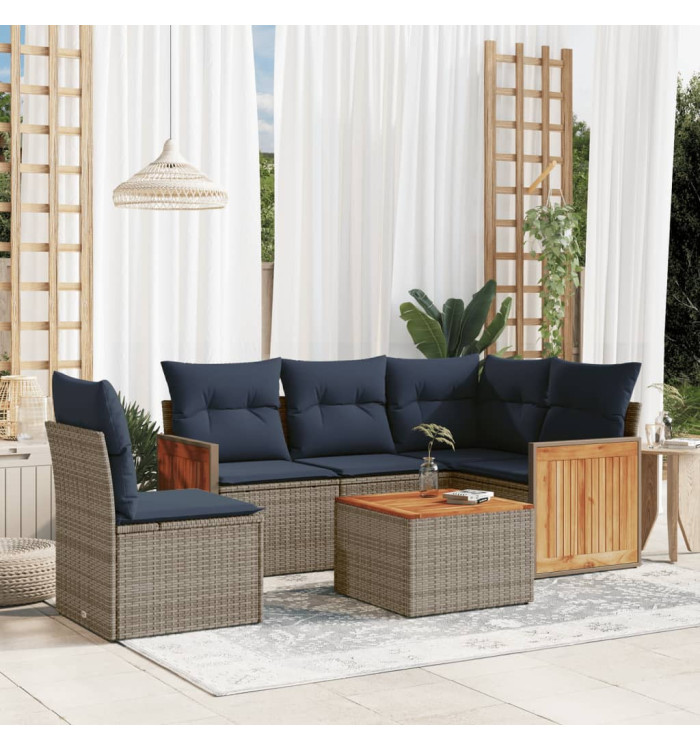 Salon de jardin 6 pcs avec coussins gris résine tressée | Mobilier & Déco