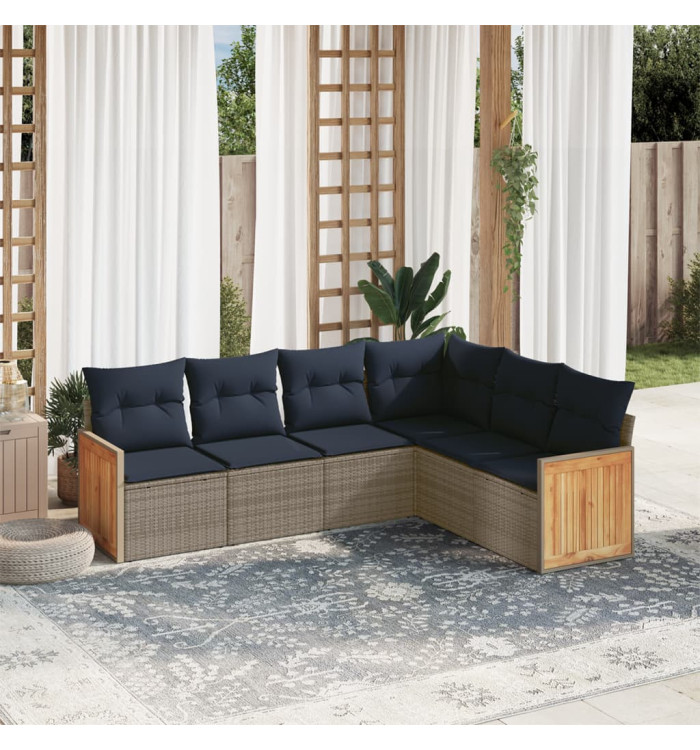 Salon de jardin 6 pcs avec coussins gris résine tressée | Mobilier & Déco