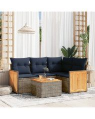 Salon de jardin 5 pcs avec coussins gris résine tressée | Mobilier & Déco