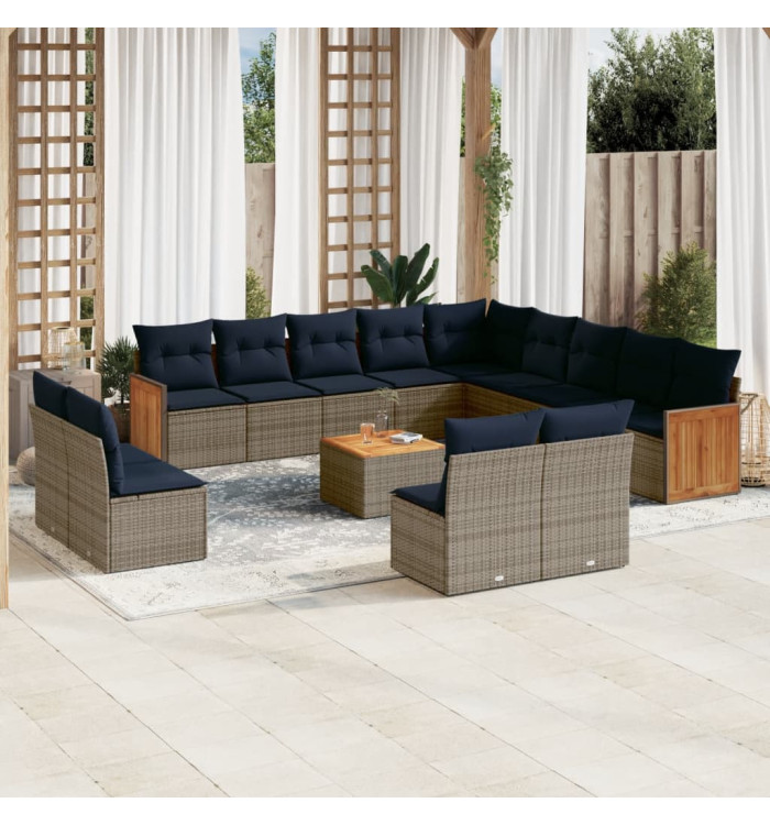 Salon de jardin avec coussins 14 pcs gris résine tressée | Mobilier & Déco