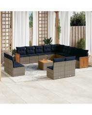 Salon de jardin avec coussins 14 pcs gris résine tressée | Mobilier & Déco