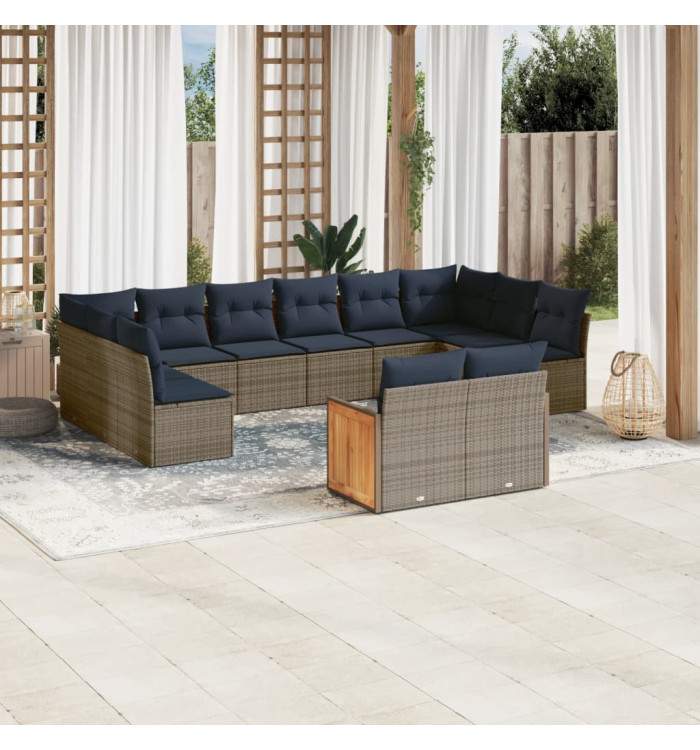 Salon de jardin avec coussins 12 pcs gris résine tressée | Mobilier & Déco