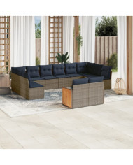 Salon de jardin avec coussins 12 pcs gris résine tressée | Mobilier & Déco