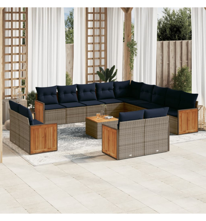 Salon de jardin avec coussins 14 pcs gris résine tressée | Mobilier & Déco