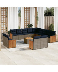 Salon de jardin avec coussins 14 pcs gris résine tressée | Mobilier & Déco