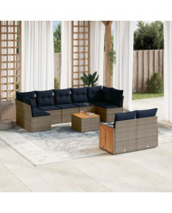 Salon de jardin 10 pcs avec coussins gris résine tressée | Mobilier & Déco