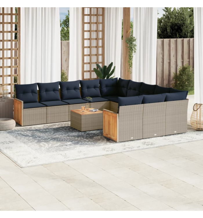 Salon de jardin avec coussins 12 pcs gris résine tressée | Mobilier & Déco