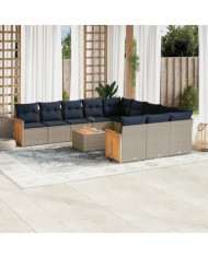 Salon de jardin avec coussins 12 pcs gris résine tressée | Mobilier & Déco