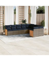 Salon de jardin 9 pcs avec coussins gris résine tressée | Mobilier & Déco