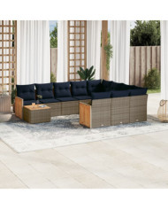 Salon de jardin 11 pcs avec coussins gris résine tressée | Mobilier & Déco