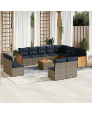 Salon de jardin avec coussins 13 pcs gris résine tressée | Mobilier & Déco