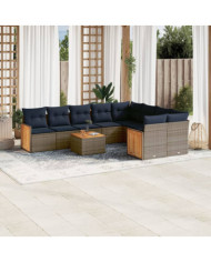 Salon de jardin 10 pcs avec coussins gris résine tressée | Mobilier & Déco