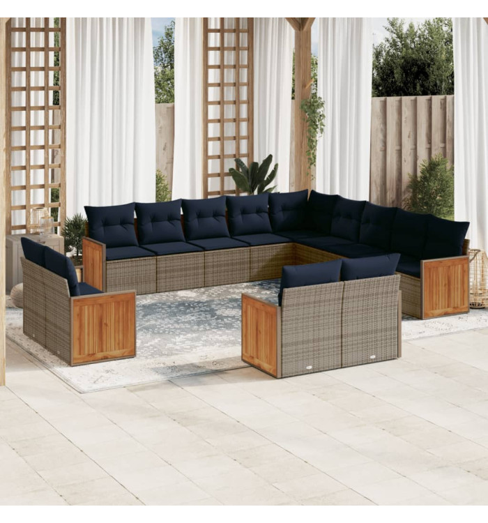 Salon de jardin avec coussins 13 pcs gris résine tressée | Mobilier & Déco