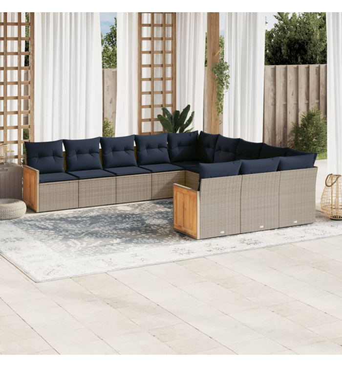 Salon de jardin 11 pcs avec coussins gris résine tressée | Mobilier & Déco