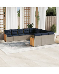 Salon de jardin 11 pcs avec coussins gris résine tressée | Mobilier & Déco