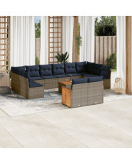 Salon de jardin avec coussins 13 pcs gris résine tressée | Mobilier & Déco