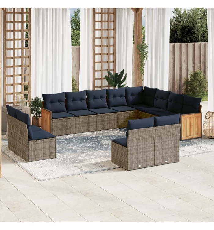 Salon de jardin avec coussins 12 pcs gris résine tressée | Mobilier & Déco