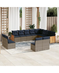 Salon de jardin avec coussins 12 pcs gris résine tressée | Mobilier & Déco