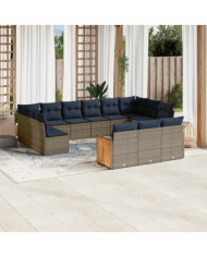 Salon de jardin avec coussins 13 pcs gris résine tressée | Mobilier & Déco