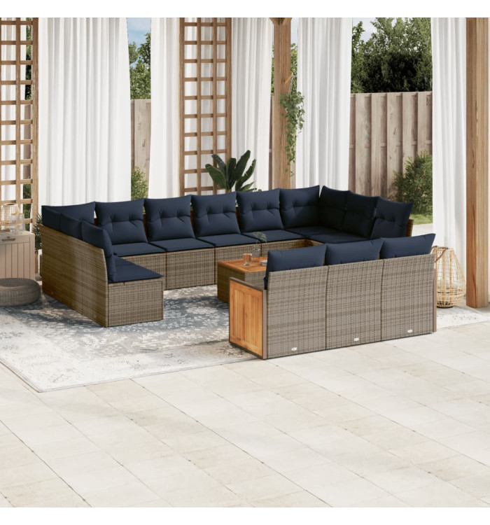 Salon de jardin avec coussins 14 pcs gris résine tressée | Mobilier & Déco