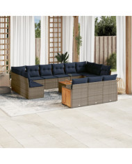 Salon de jardin avec coussins 14 pcs gris résine tressée | Mobilier & Déco
