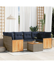 Salon de jardin 7 pcs avec coussins gris résine tressée | Mobilier & Déco