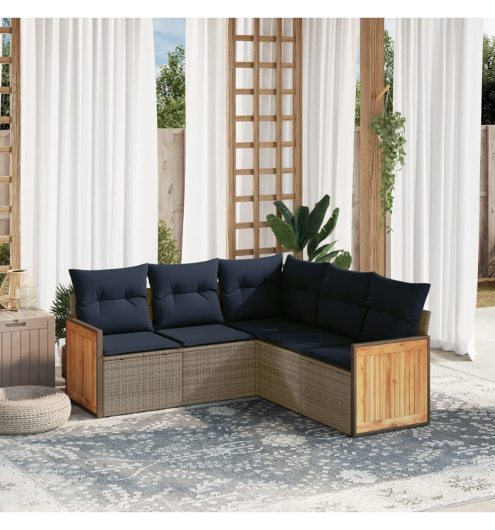 Salon de jardin 5 pcs avec coussins gris résine tressée | Mobilier & Déco