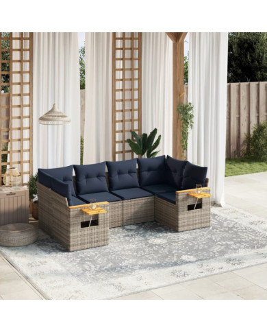 Salon de jardin 6 pcs avec coussins gris résine tressée | Mobilier & Déco