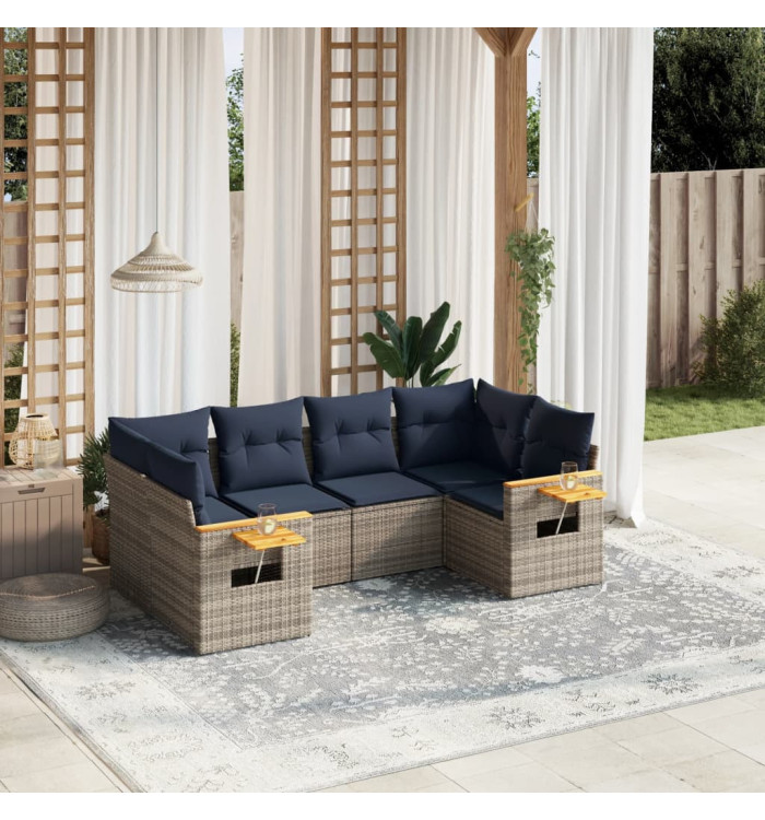 Salon de jardin 6 pcs avec coussins gris résine tressée | Mobilier & Déco