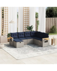 Salon de jardin 7 pcs avec coussins gris résine tressée | Mobilier & Déco