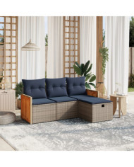 Salon de jardin 4 pcs avec coussins gris résine tressée | Mobilier & Déco