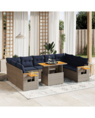 Salon de jardin 11 pcs avec coussins gris résine tressée | Mobilier & Déco
