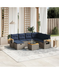 Salon de jardin 8 pcs avec coussins gris résine tressée | Mobilier & Déco