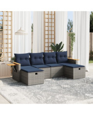 Salon de jardin 6 pcs avec coussins gris résine tressée | Mobilier & Déco