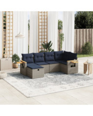 Salon de jardin 6 pcs avec coussins gris résine tressée | Mobilier & Déco