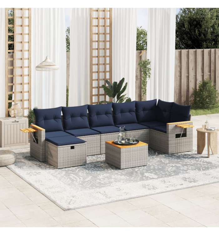 Salon de jardin 8 pcs avec coussins gris résine tressée | Mobilier & Déco