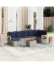 Salon de jardin 8 pcs avec coussins gris résine tressée | Mobilier & Déco