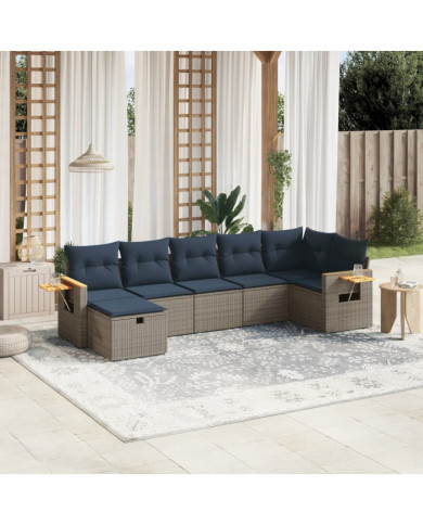 Salon de jardin 7 pcs avec coussins gris résine tressée | Mobilier & Déco