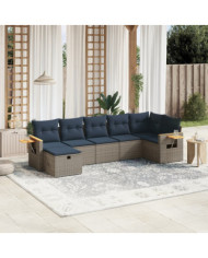 Salon de jardin 7 pcs avec coussins gris résine tressée | Mobilier & Déco