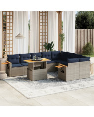 Salon de jardin 10 pcs avec coussins gris résine tressée | Mobilier & Déco