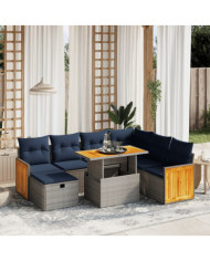Salon de jardin 8 pcs avec coussins gris résine tressée | Mobilier & Déco