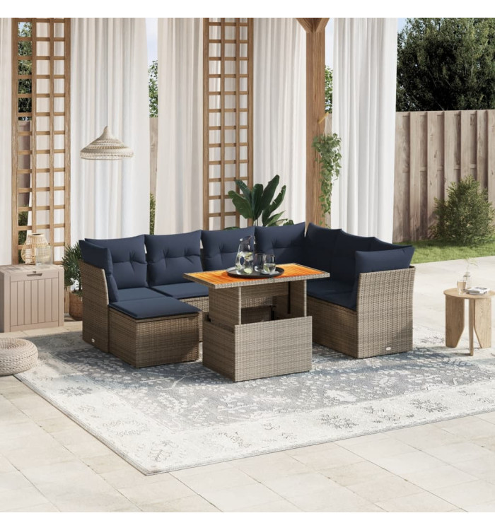 Salon de jardin 8 pcs avec coussins gris résine tressée | Mobilier & Déco