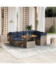 Salon de jardin 8 pcs avec coussins gris résine tressée | Mobilier & Déco