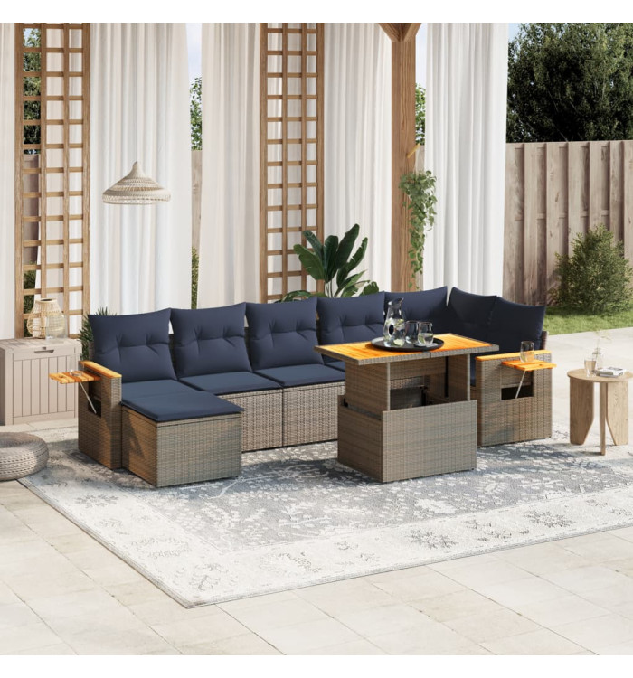 Salon de jardin 8 pcs avec coussins gris résine tressée | Mobilier & Déco