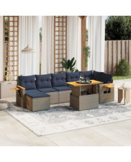 Salon de jardin 8 pcs avec coussins gris résine tressée | Mobilier & Déco