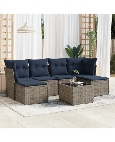 Salon de jardin 7 pcs avec coussins gris résine tressée | Mobilier & Déco